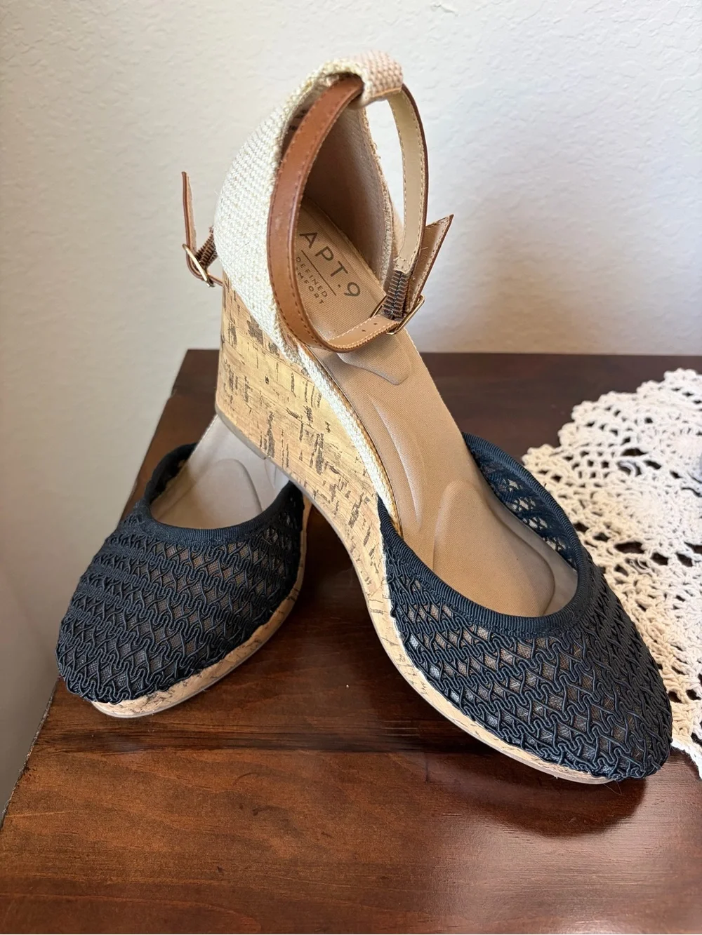 APT. 9 Black Woven Ankle-Strap Wedges